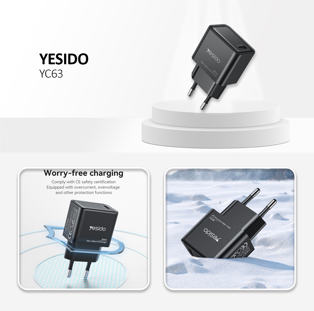 YESIDO YC63 Gan Charger Small Size 30W Black