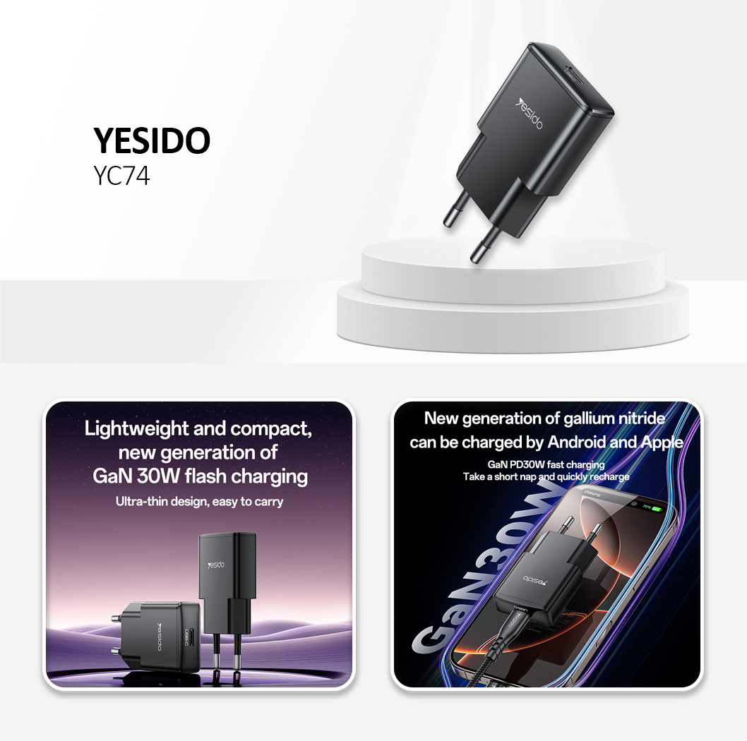 YESIDO YC74 Quick Charger 30W Black