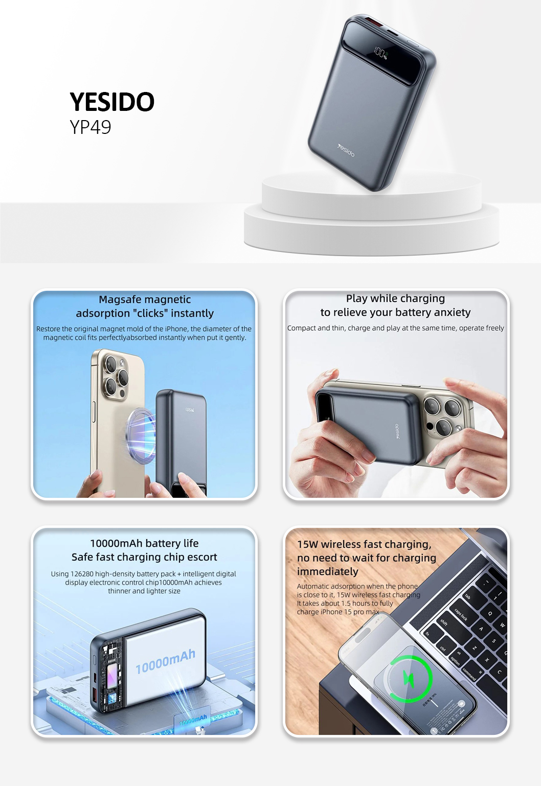YESIDO YP49 With Magsafe 10000mAh Power Bank Gray