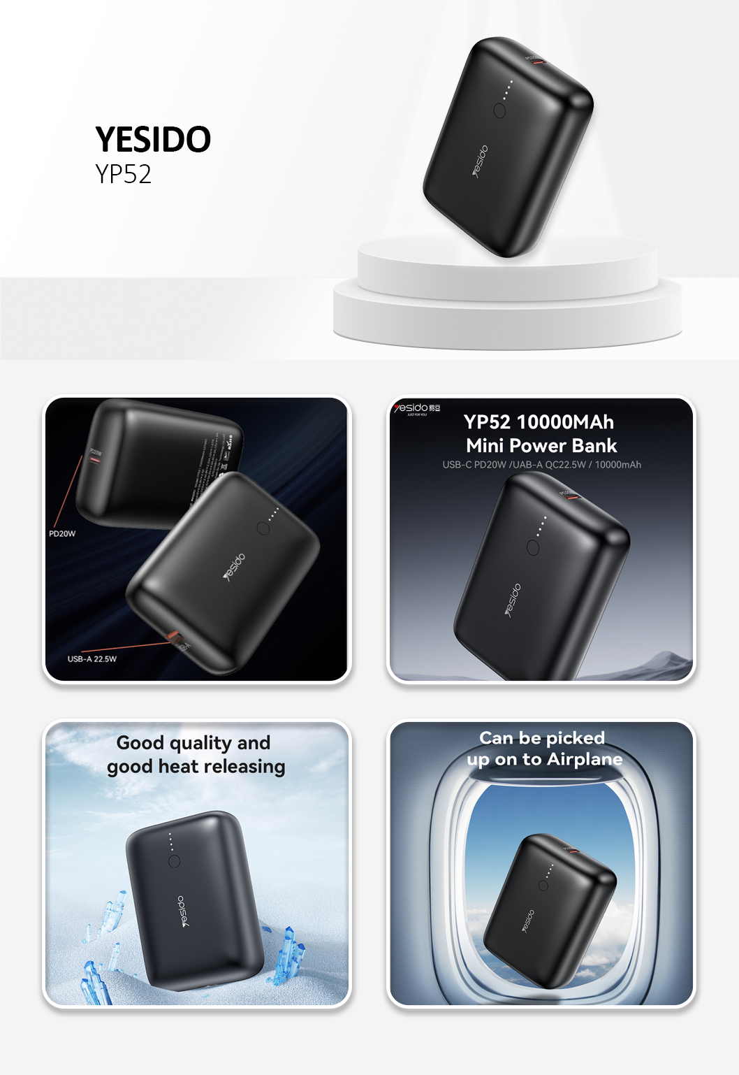 YESIDO YP52 Mini 10000mAh Power Bank Black