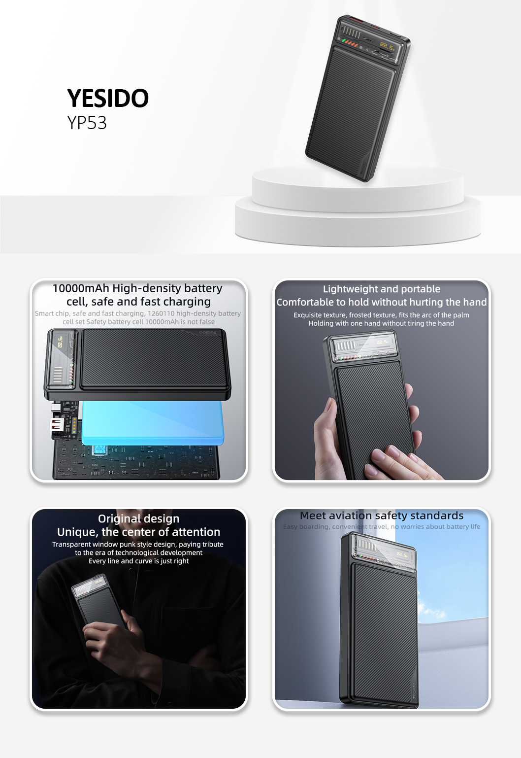 YESIDO YP53 10000mAh Power Bank Black