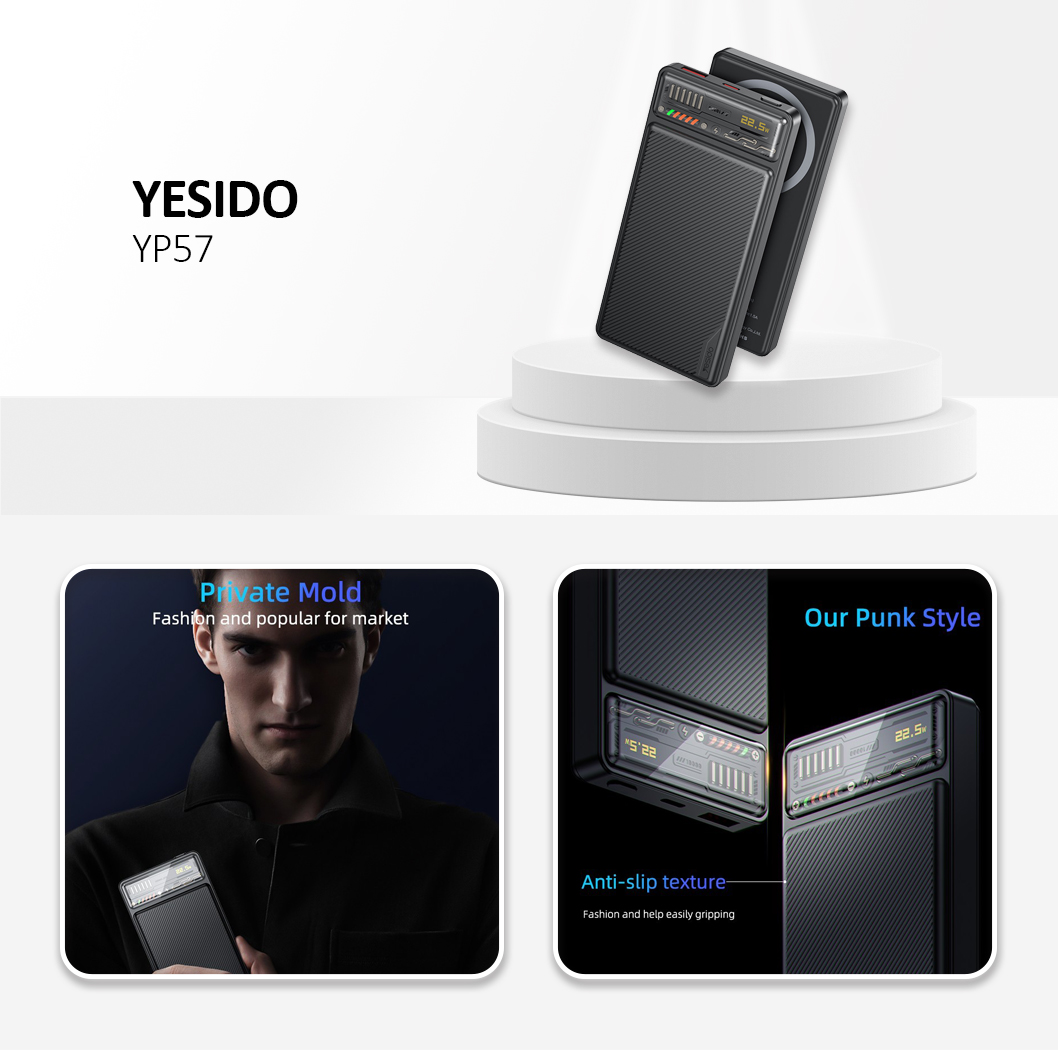 YESIDO YP57 Magnetic 10000mAh Power Bank Black