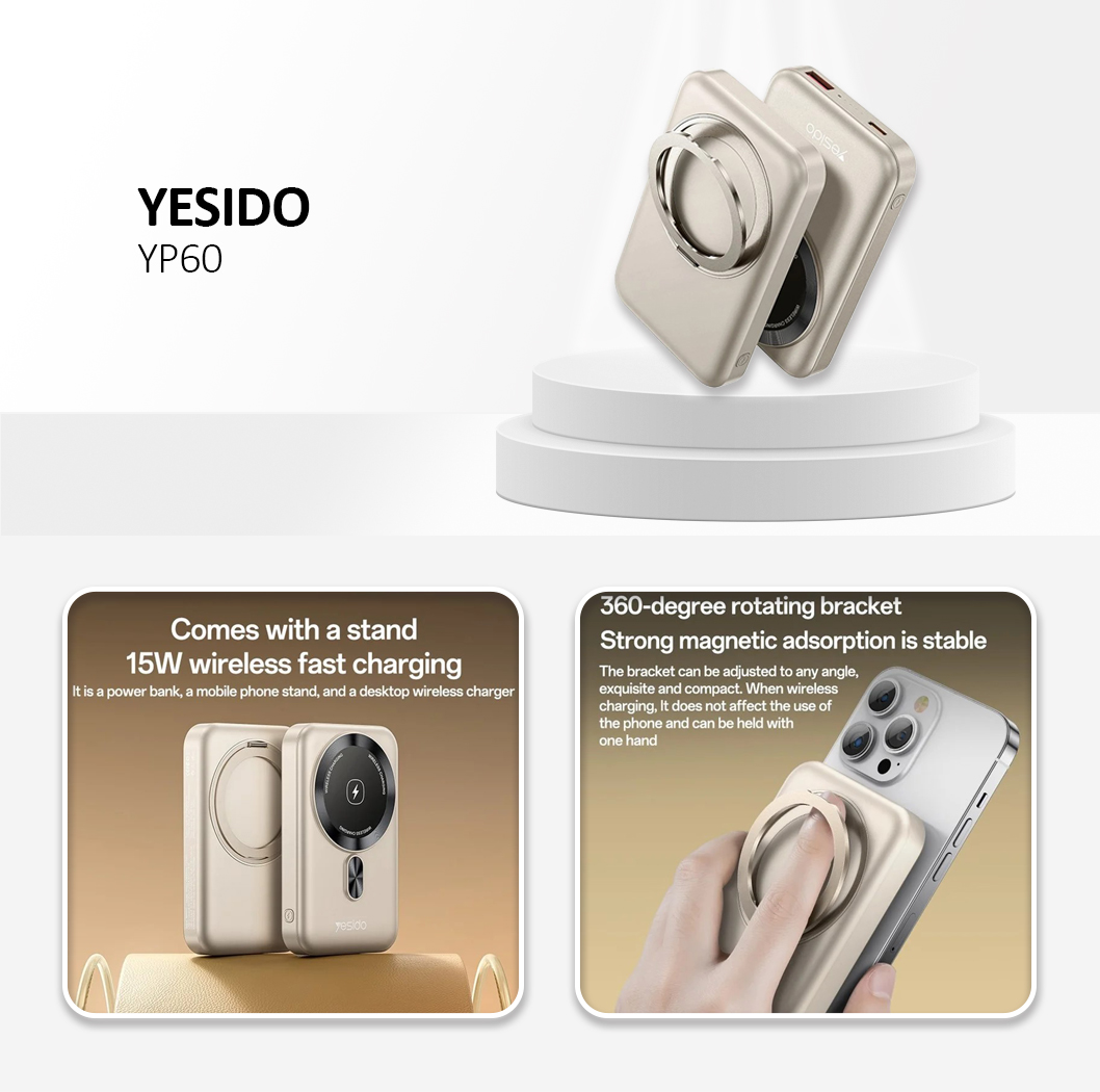 YESIDO YP60 Power Bank10000mAh Magnetic Wireless Charging 22.5W Gold