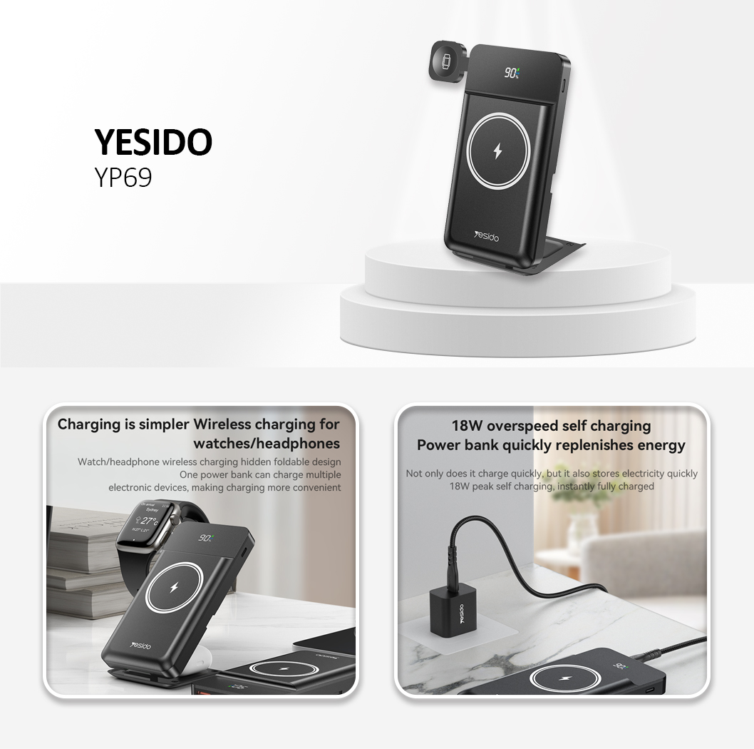 YESIDO YP69 6 in 1 Functional Power Bank Black