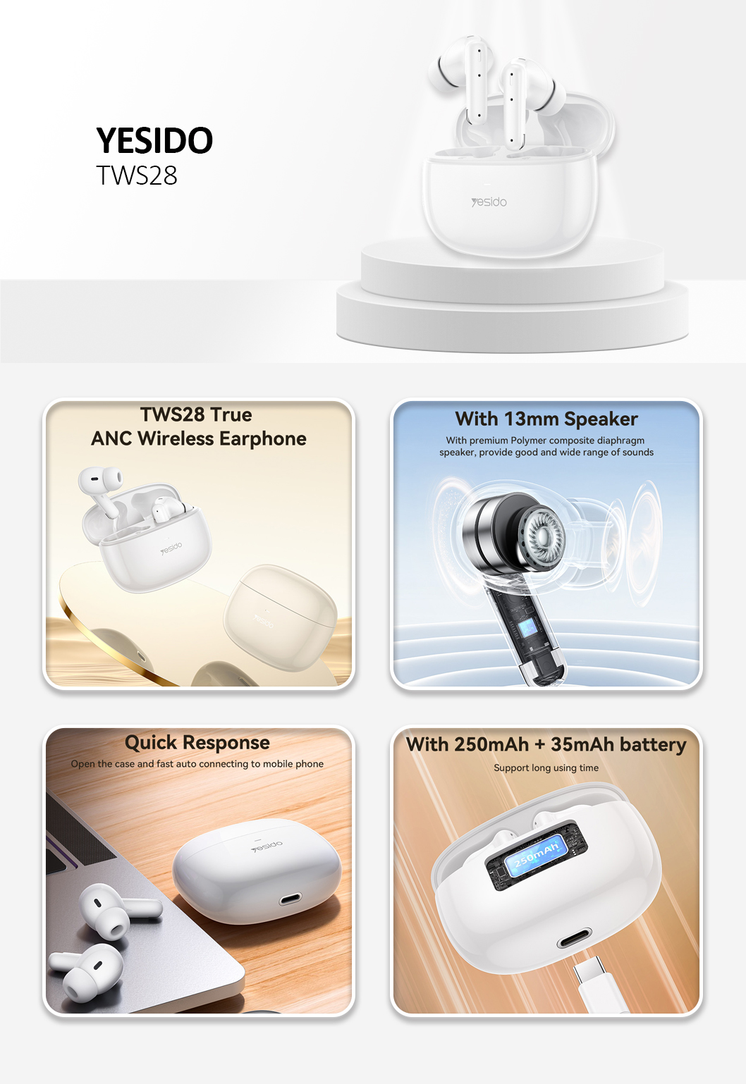 YESIDO TWS28 TWS Earphones White