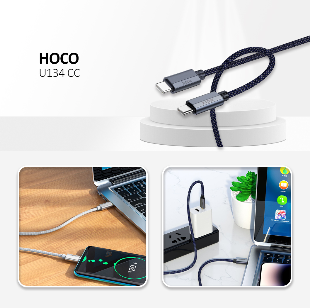 HOCO cable  Type C to Type C PD QC3.0 5A 240W U134 1,8 m Dark Blue