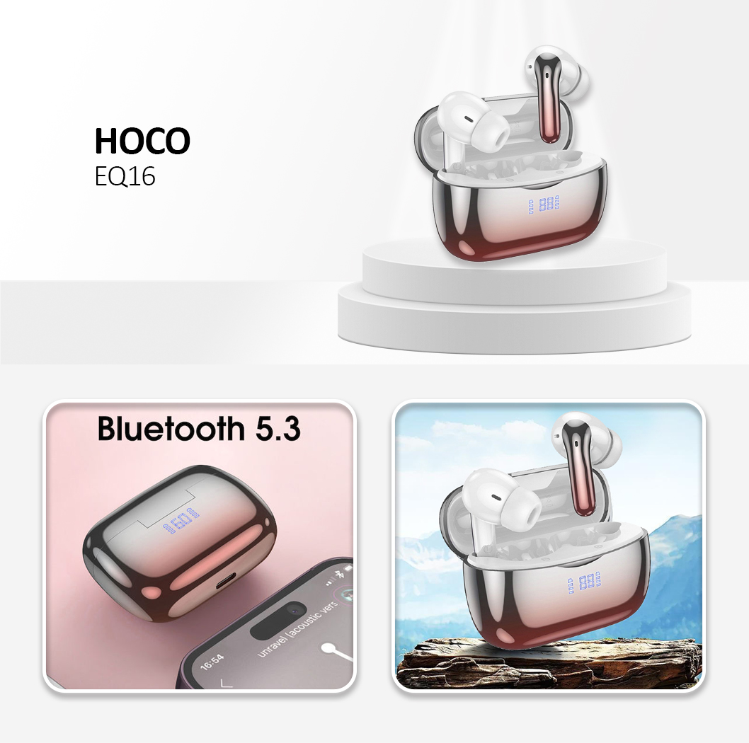 Hoco EQ16 Wireless Earphones Bluetooth TWS ANC + ENC, Red