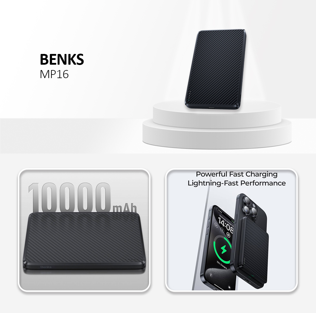 Benks Power Bank MP16 10000mAh  ArmorGo - Type C - Magnetic with Induction Charging Black