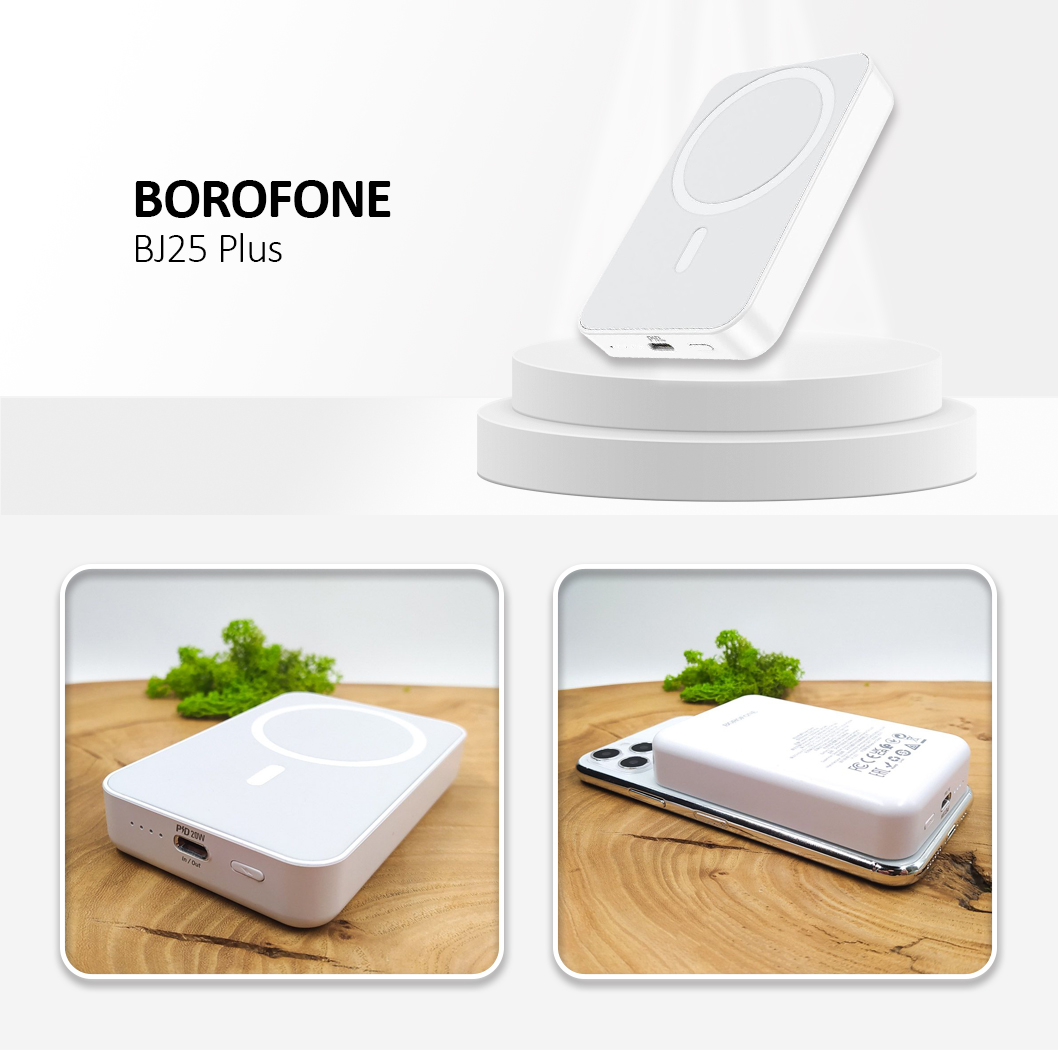 Borofone Power Bank BL25Plus Reach 10000mAh  - Type C - PD 20W Magnetic with Induction Charging White