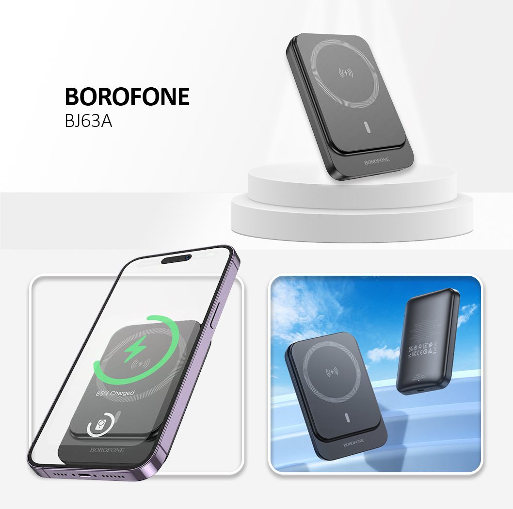Borofone Bank Power BJ63A Nimble 10000mAh  - Type C - PD 20W Magnetic with Induction Charging Black