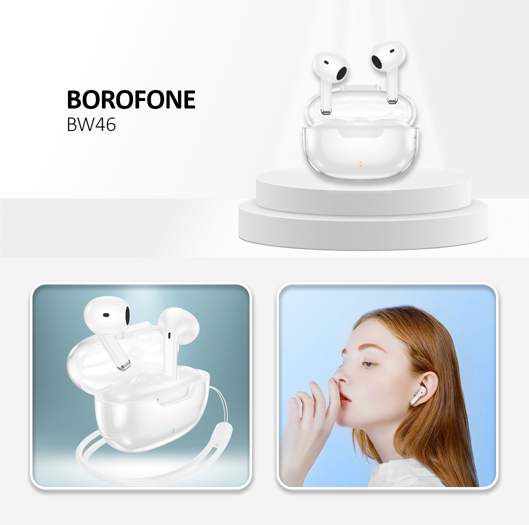 Borofone BW46 TWS Bluetooth Earphones  Ice flake White