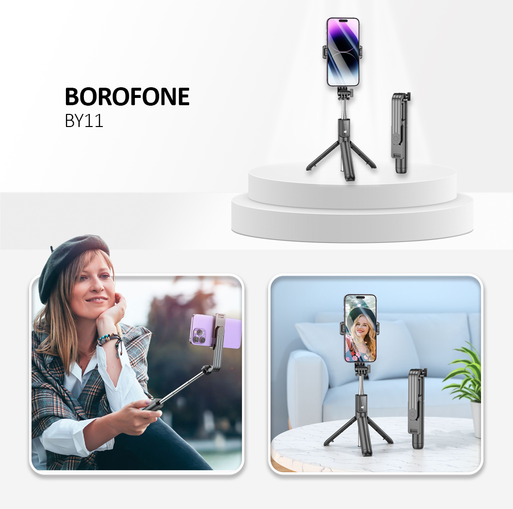 Borofone BY11 Selfie Stick  Happy Bluetooth with Tripod and Remote Control Black