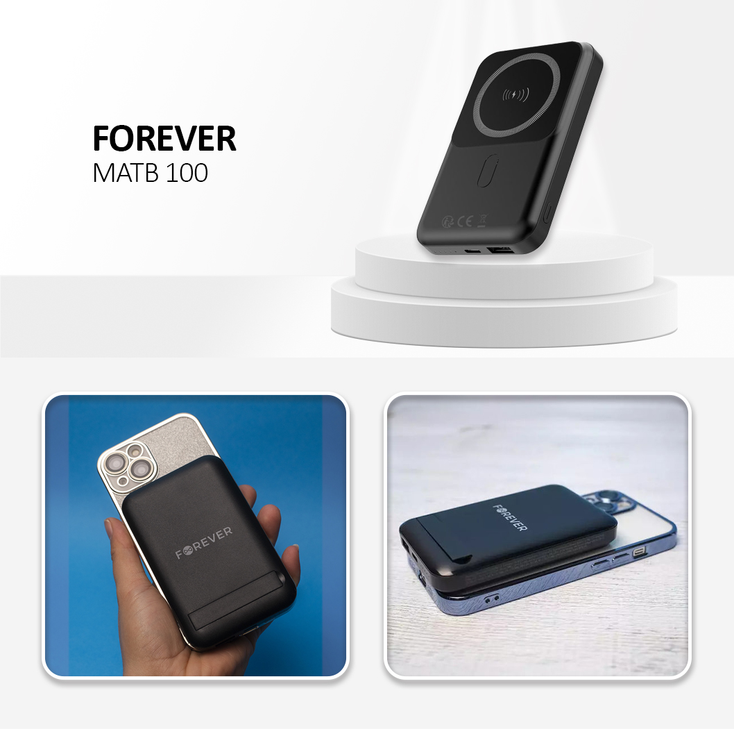 Forever Wireless Power Bank MATB-100 PD QC 22.5W 10000 mAh Magnetic Black
