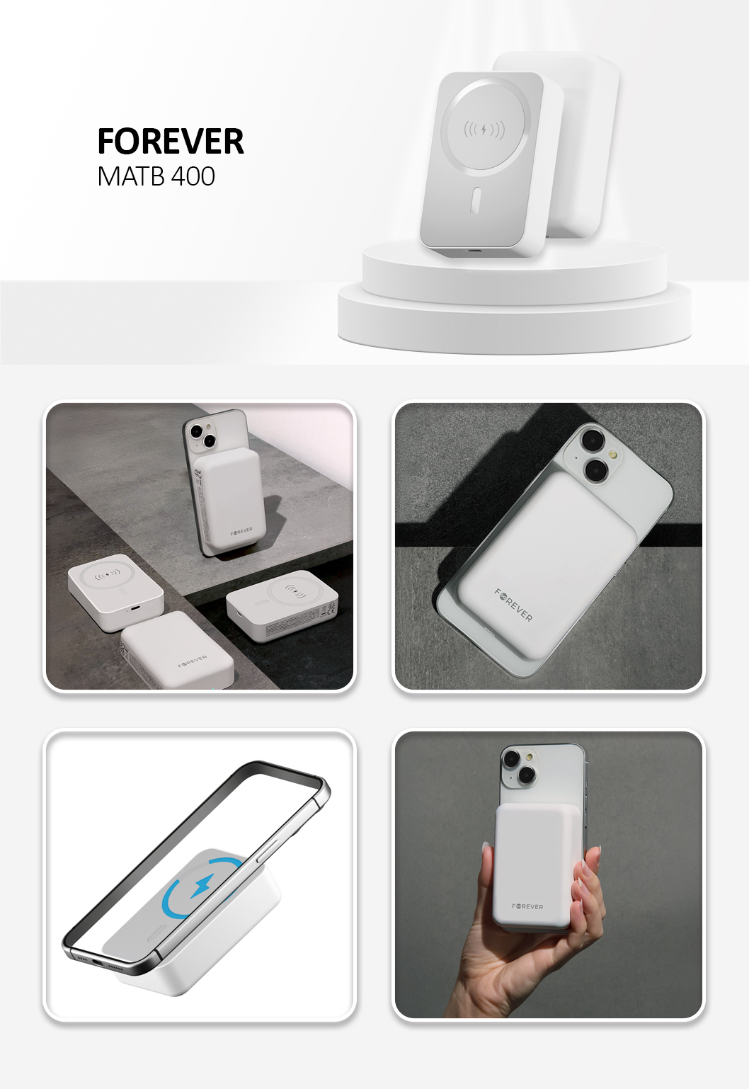 Forever MATB-400 Wireless Power Bank 20W 10000mAh White