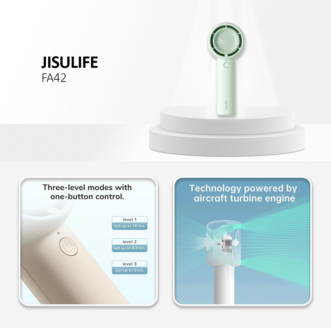 JisuLife - Premium Hand Fan Life5 (FA42) - Portable, Type-C, 2000mAh - Mint Green
