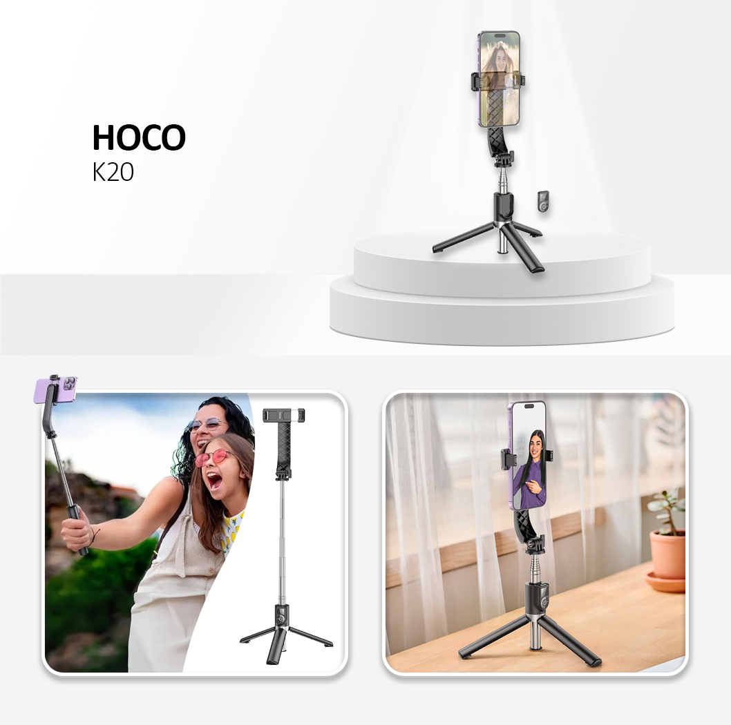 HOCO selfie stick with bluetooth remote control tripod K20 black
