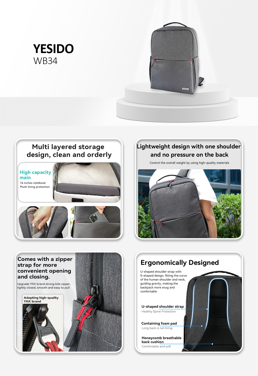 Yesido WB34 Bagpack Gray