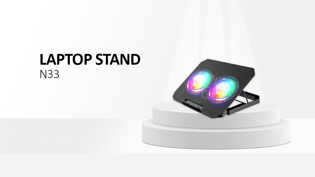 N33 Adjustable Height Laptop Stand with Phone Holder RGB Dual Fans Cooling Pad for Gaming Notebook Black