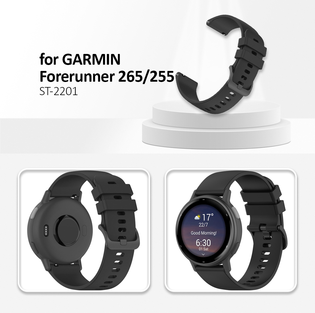 For Garmin Forerunner 265 / Forerunner 255 Silicone Watch Band 22mm Quick Release Replacement Strap - Black