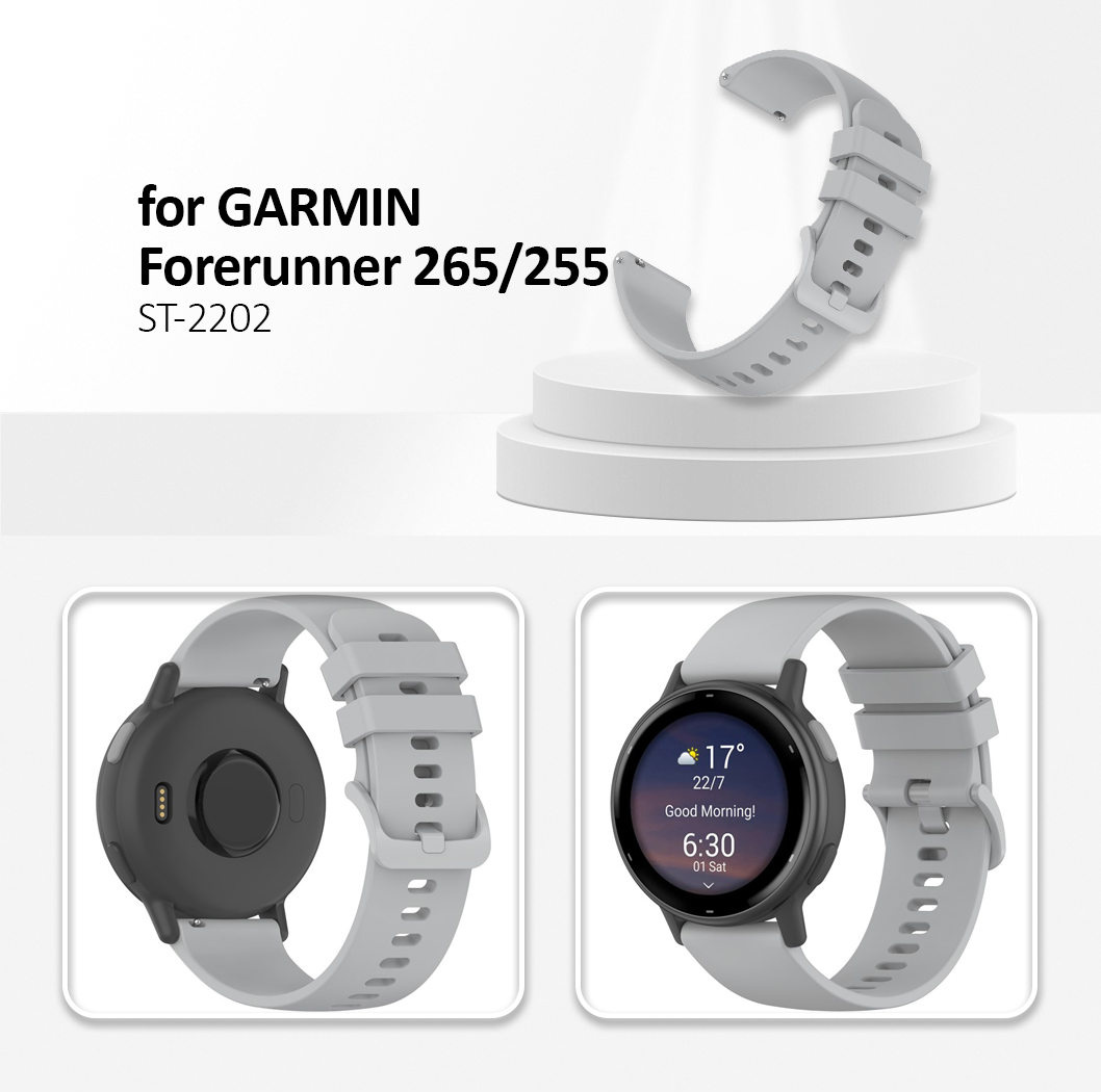 For Garmin Forerunner 265 / Forerunner 255 Silicone Watch Band 22mm Quick Release Replacement Strap - Grey
