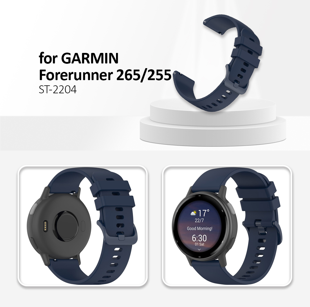For Garmin Forerunner 265 / Forerunner 255 Silicone Watch Band 22mm Quick Release Replacement Strap - Navy Blue
