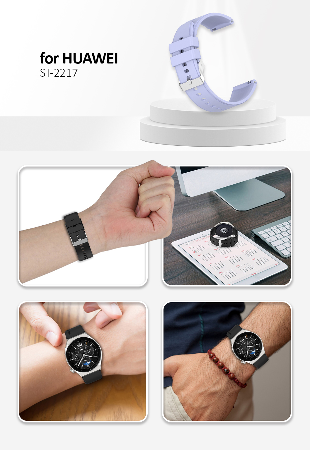 For Huawei Watch GT 3 Pro 46mm/GT 2 46mm Pro/GT 2 46mm Silicone Watch Band 22mm  - Purple