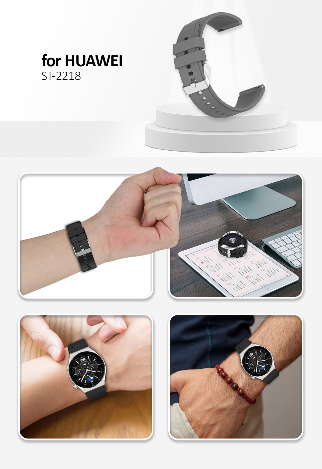 For Huawei Watch GT 3 Pro 46mm/GT 2 46mm Pro/GT 2 46mm Silicone Watch Band 22mm  - Grey