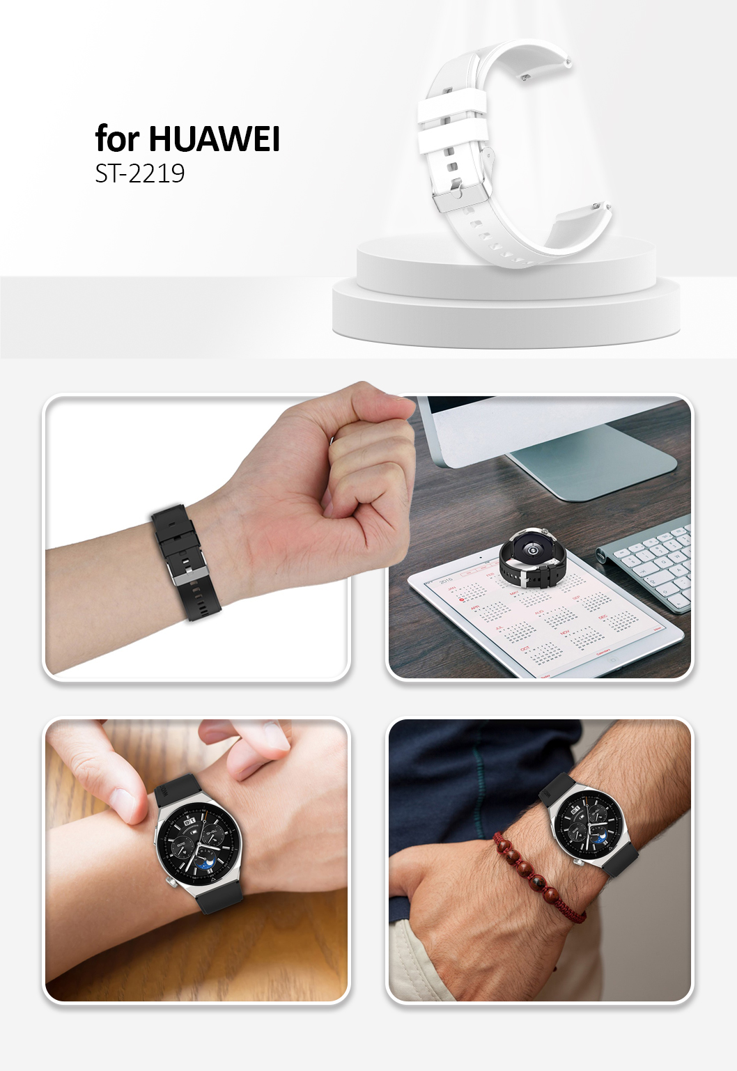 For Huawei Watch GT 3 Pro 46mm/GT 2 46mm Pro/GT 2 46mm Silicone Watch Band 22mm - White