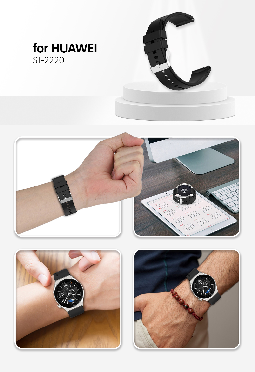 For Huawei Watch GT 3 Pro 46mm/GT 2 46mm Pro/GT 2 46mm Silicone Watch Band 22mm  - Black