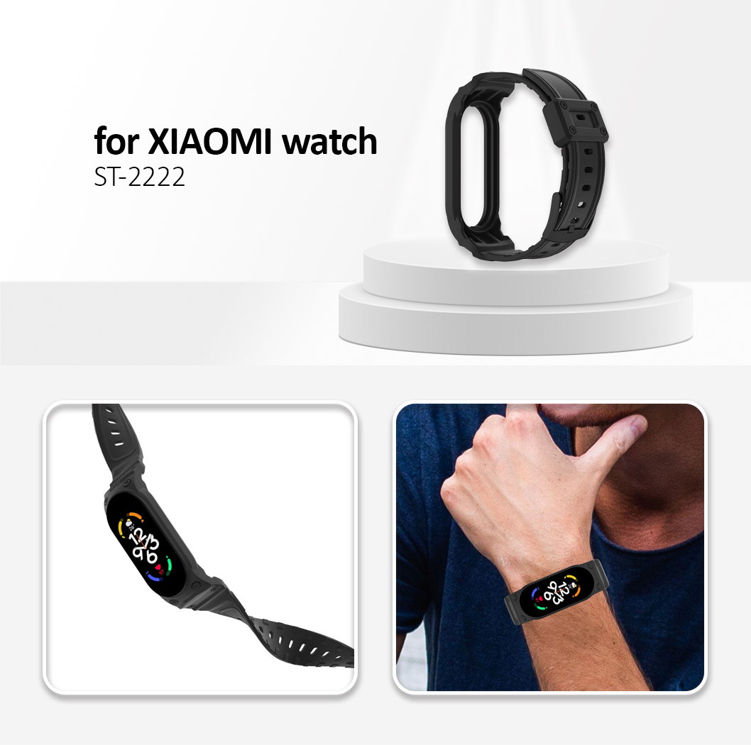 For Xiaomi Mi Band 5 / 6 / 7  Integrated TPU Watch Case Wrist Band Replacement Watch Strap - Black