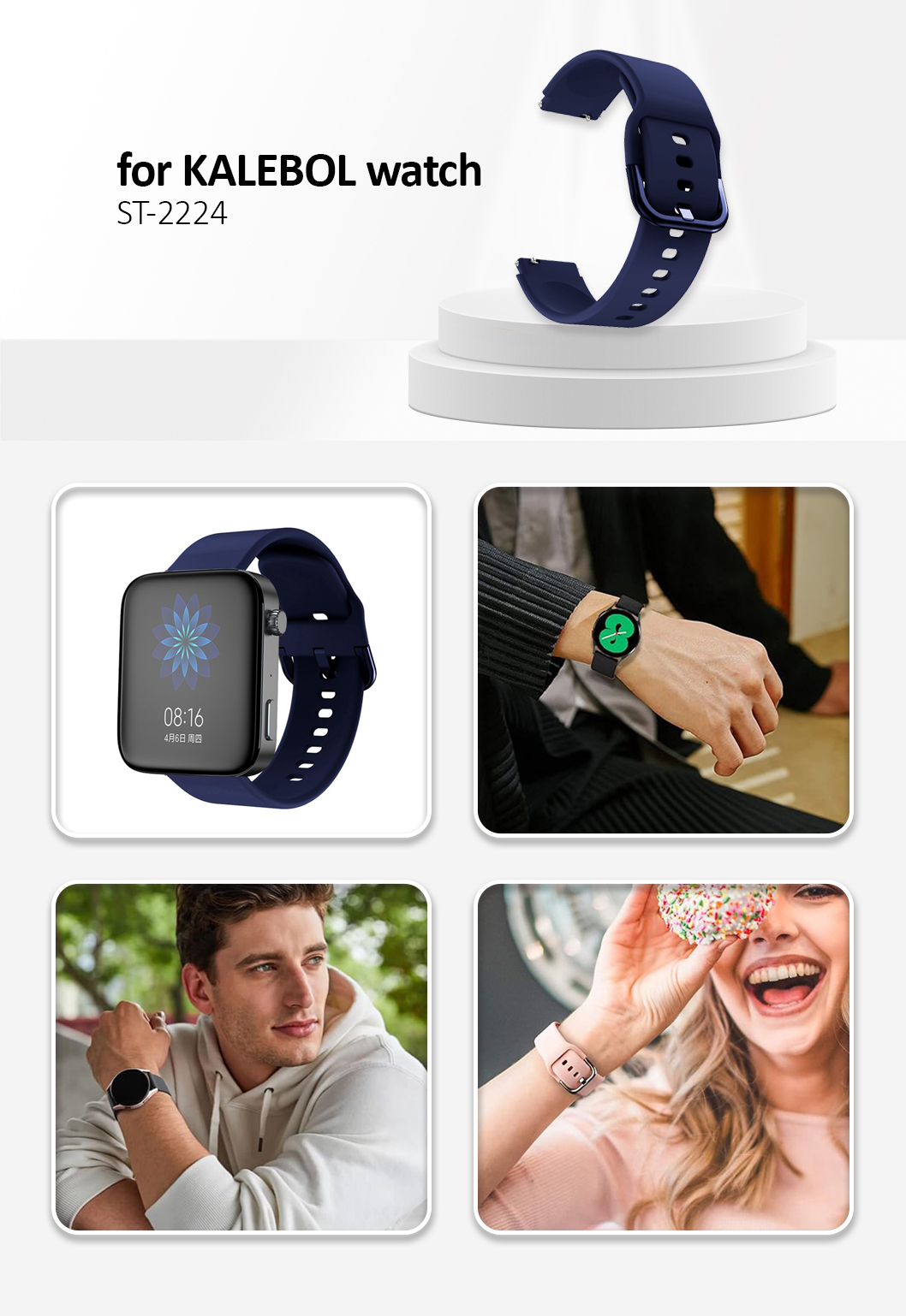 Kalebol KLB-SXKGJ-001 18mm Universal Smartwatch Strap Silicone Replacement Wrist Band - Midnight Blue