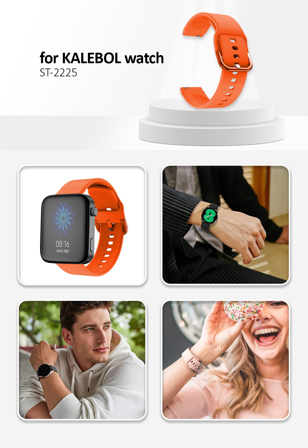 Kalebol KLB-SXKGJ-001 18mm Universal Smartwatch Strap Silicone Replacement Wrist Band - Orange