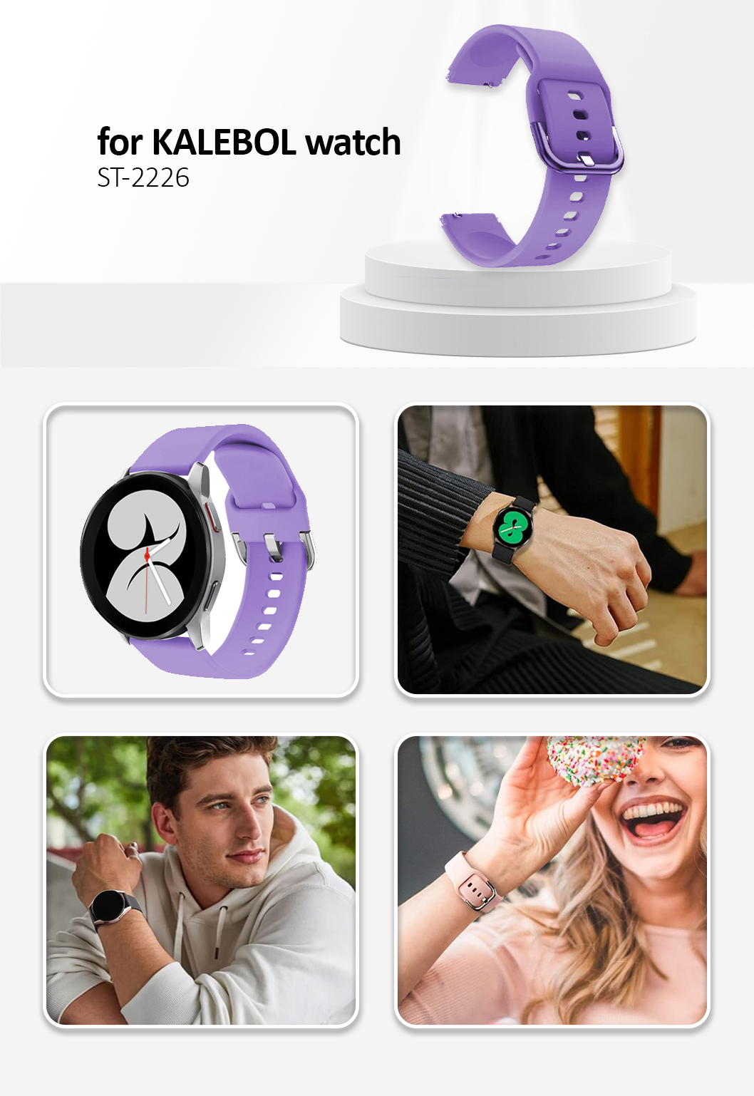 Kalebol KLB-SXKGJ-001 18mm Universal Smartwatch Strap Silicone Replacement Wrist Band - Purple