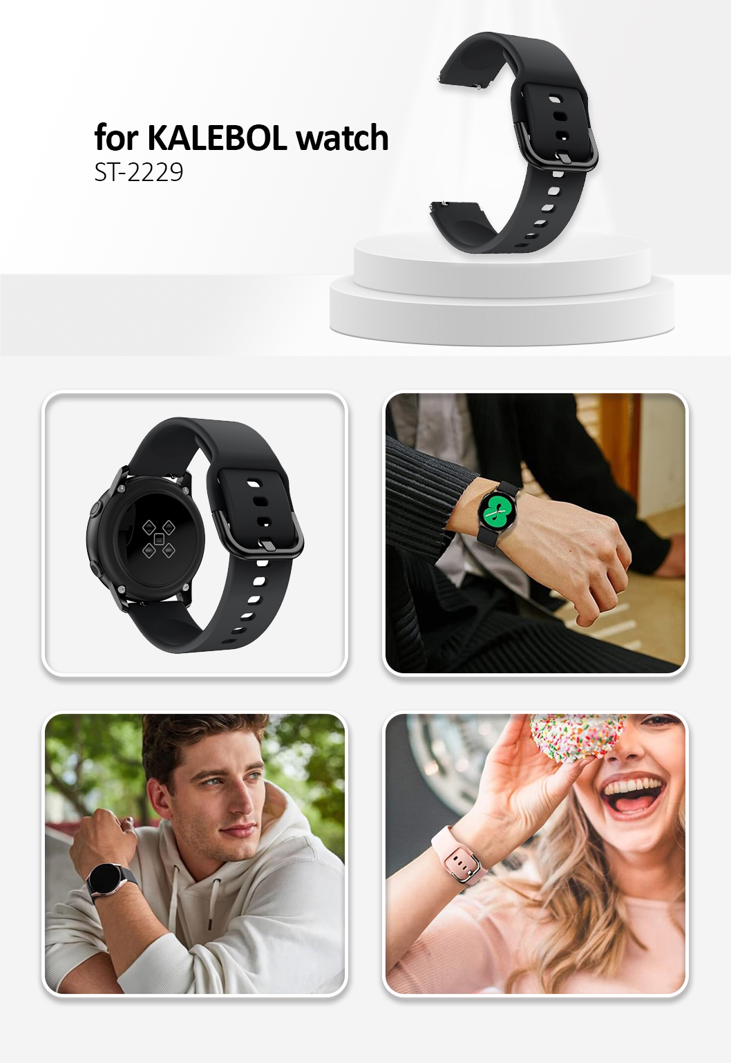 Kalebol KLB-SXKGJ-001 18mm Universal Smartwatch Strap Silicone Replacement Wrist Band - Black