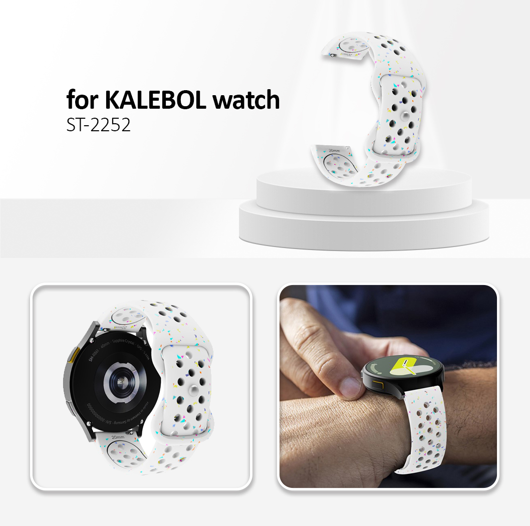 Kalebol 20mm Silicone Strap for Samsung Galaxy Watch6 / 5 Pro / 5 / GarminActive 5 Butterfly Clasp Watch Band - White