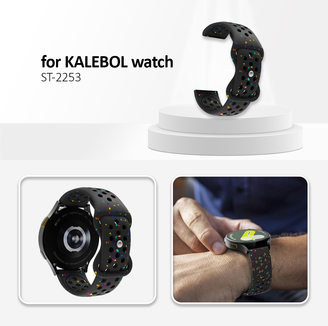 Kalebol 20mm Silicone Strap for Samsung Galaxy Watch6 / 5 Pro / 5 / GarminActive 5 Butterfly Clasp Watch Band - Black
