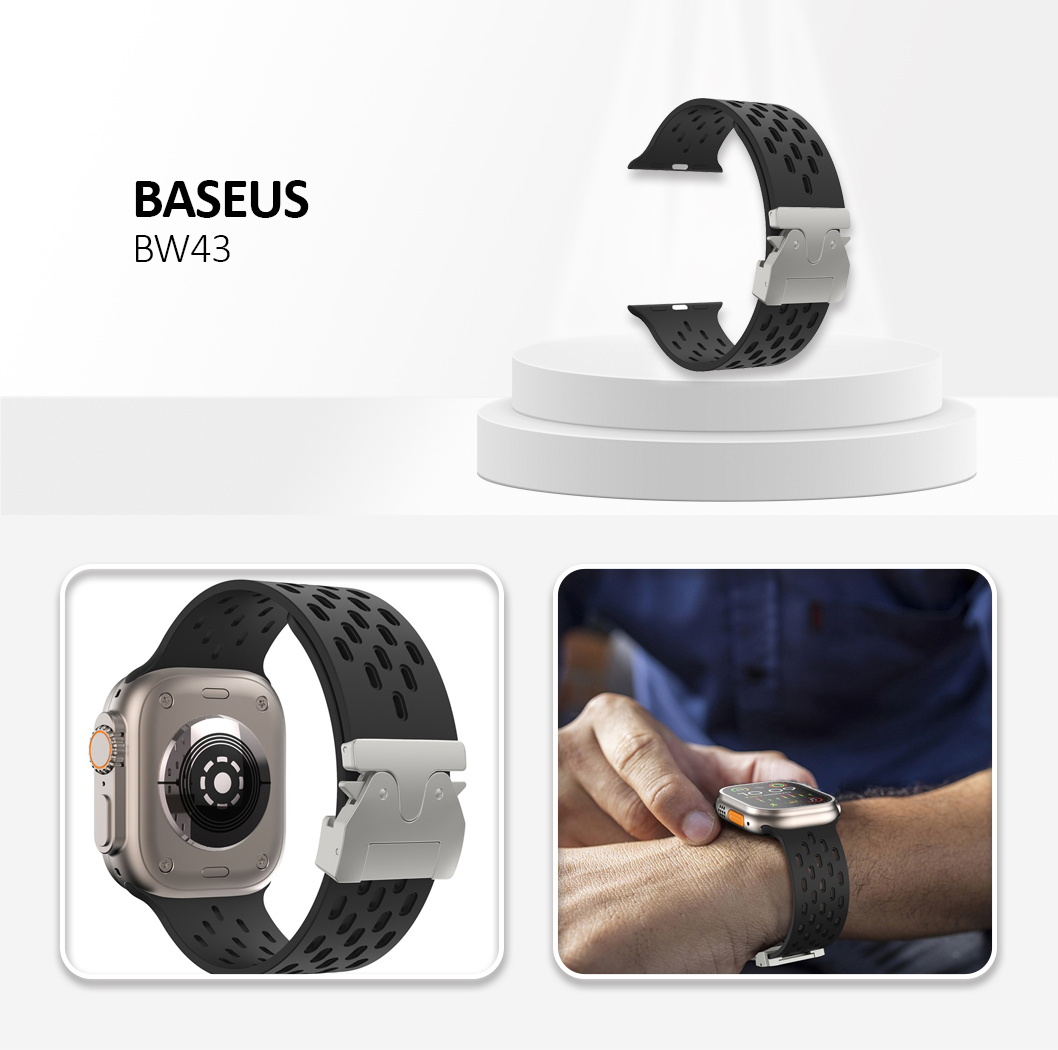 Kalebol Silicone Band For Apple Watch Series 10 Ultra 9 8 7 SE 6 5 4 3 2 1 46mm 49mm 45mm 44mm 42mm  - Black