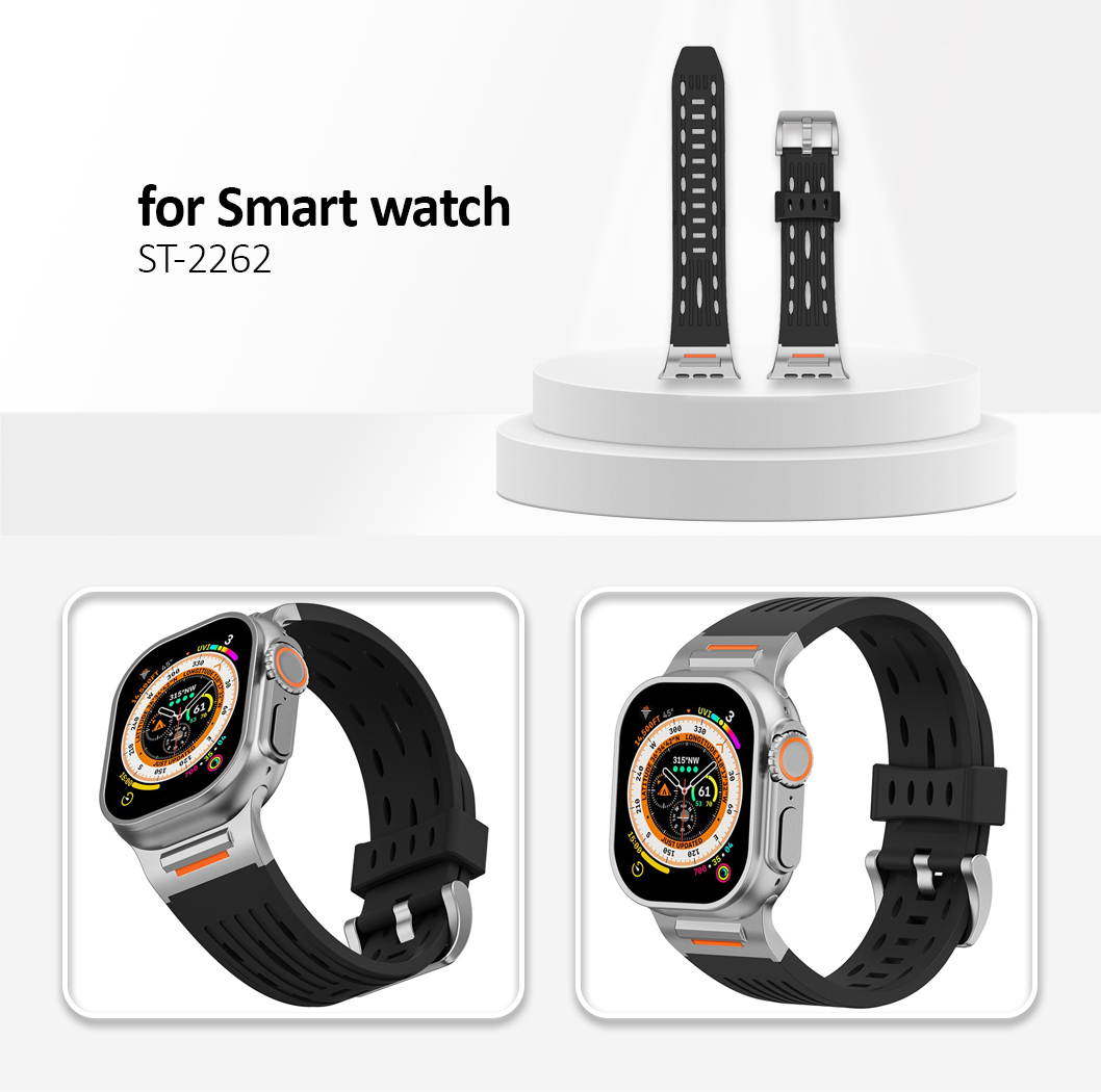 Multiple Holes Watch Strap for Apple Watch Series 10 46mm / Ultra 2 / Ultra 49mm / 9 8 7 45mm /  - Black
