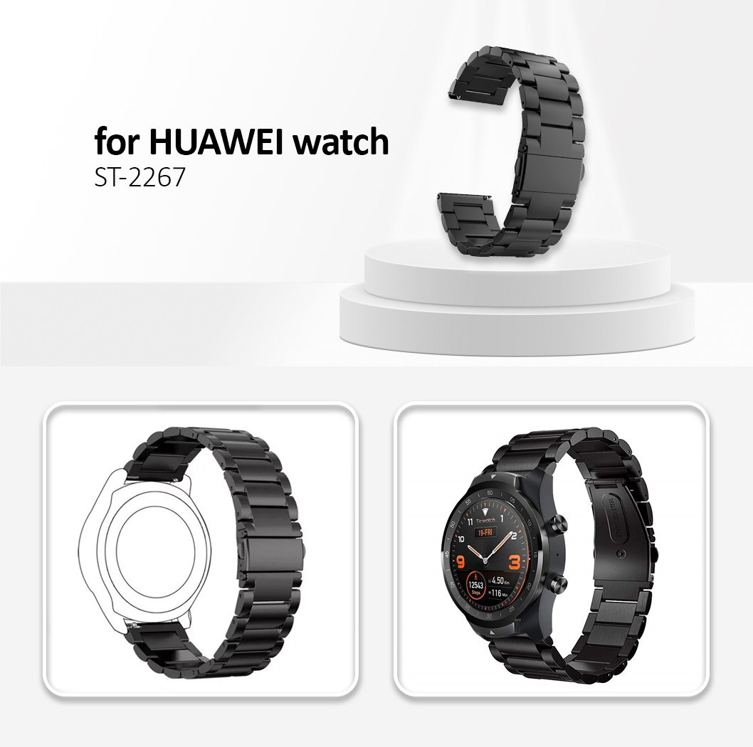 22mm Three Beads Stainless Steel Watch Strap for Huawei Watch GT2e/GT2 46mm - Black