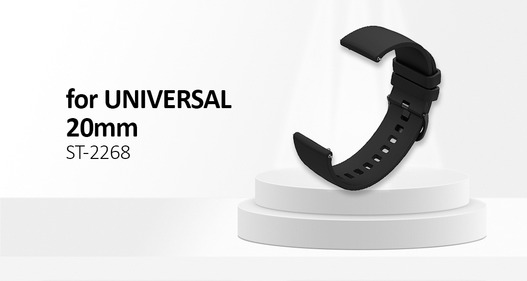 Universal 20mm Solid Color Silicone Replacement Smartwatch Band Adjustable Wrist Strap - Black