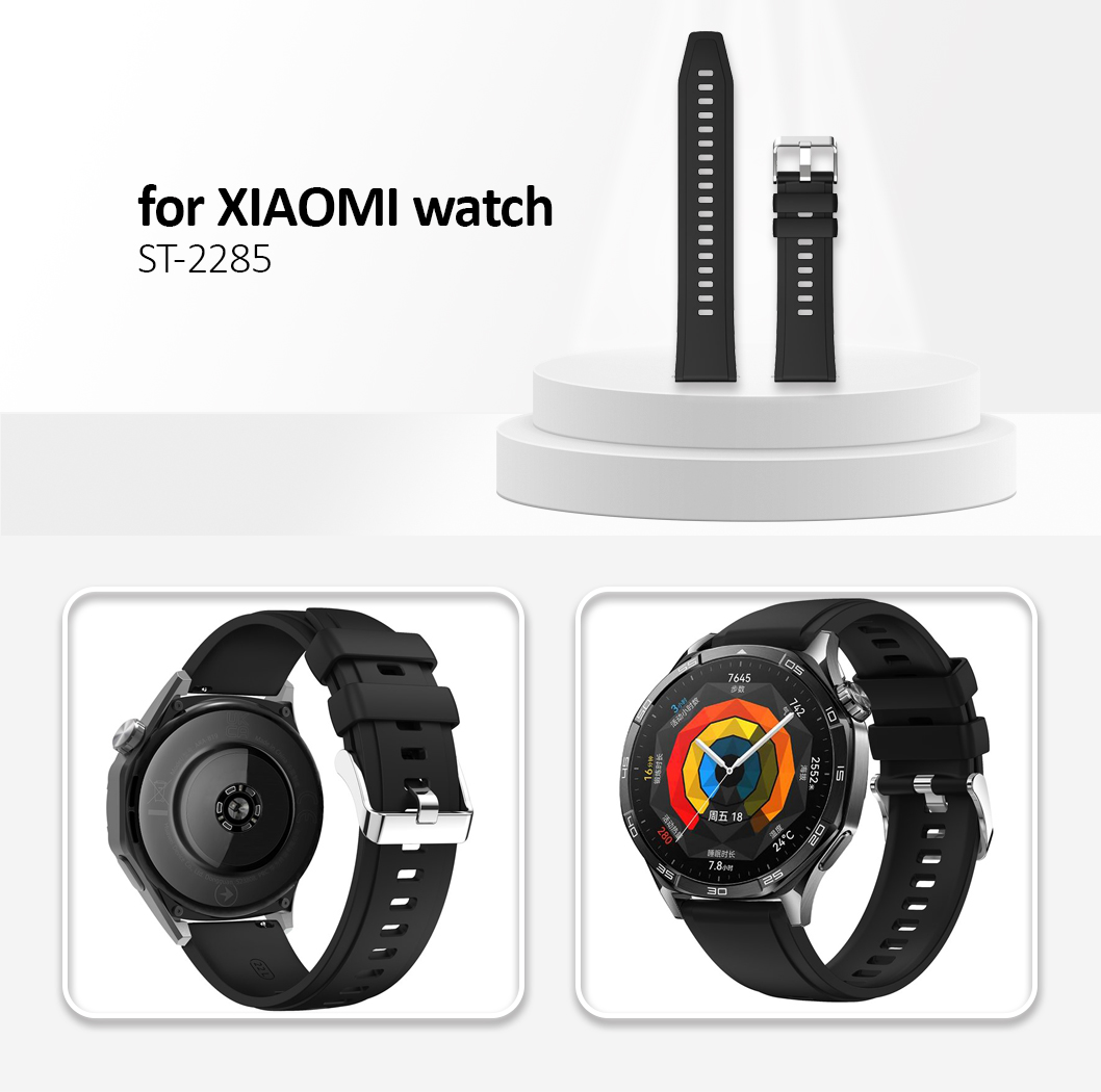 22mm Silicone Strap for Xiaomi Watch S4 Sport / Redmi Watch 5 Active Watch Band with Silver Buckle - Black