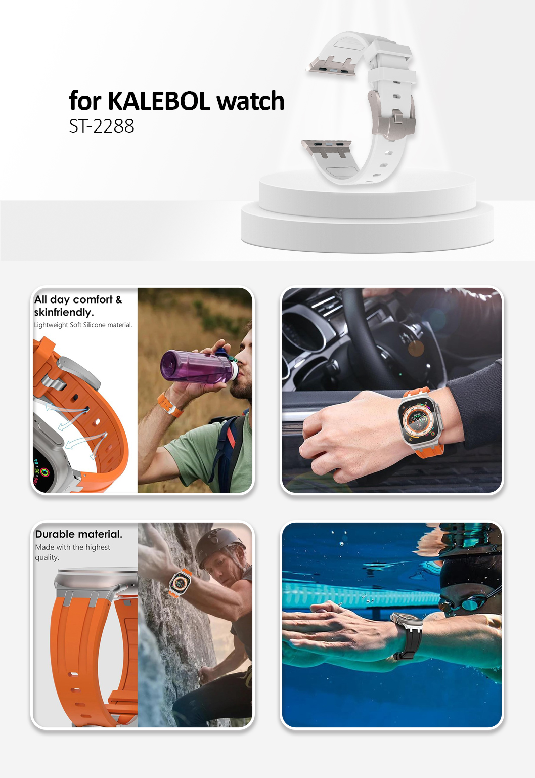 Kalebol Watch Band For Apple Watch Series 10 42mm /  SE 40mm / 3 2 1 38mm Liquid Silicone Strap - Titanium+White