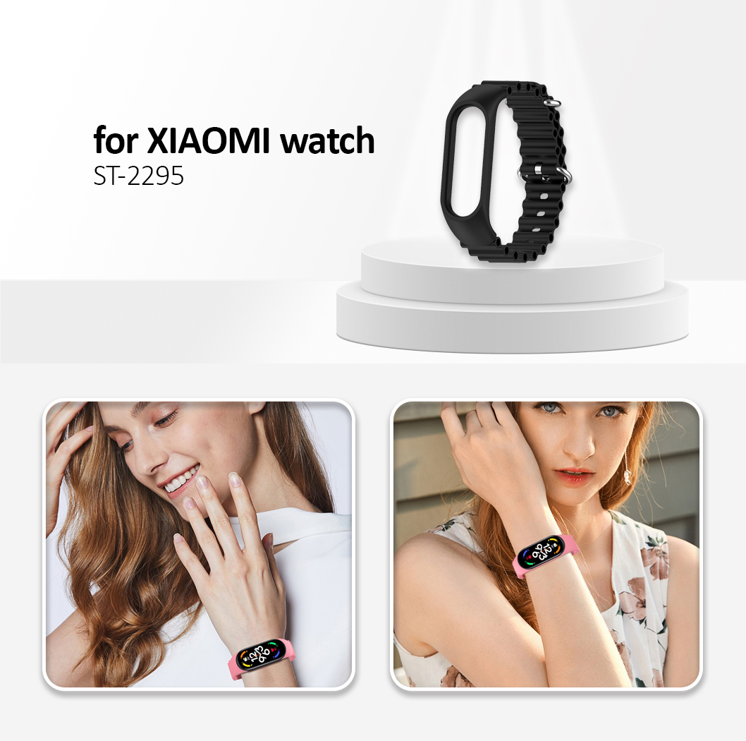 For Xiaomi Mi Band 3 / 4 / 5 / 6 / 7 Watch Band Soft Silicone Strap with Watch Case - Black