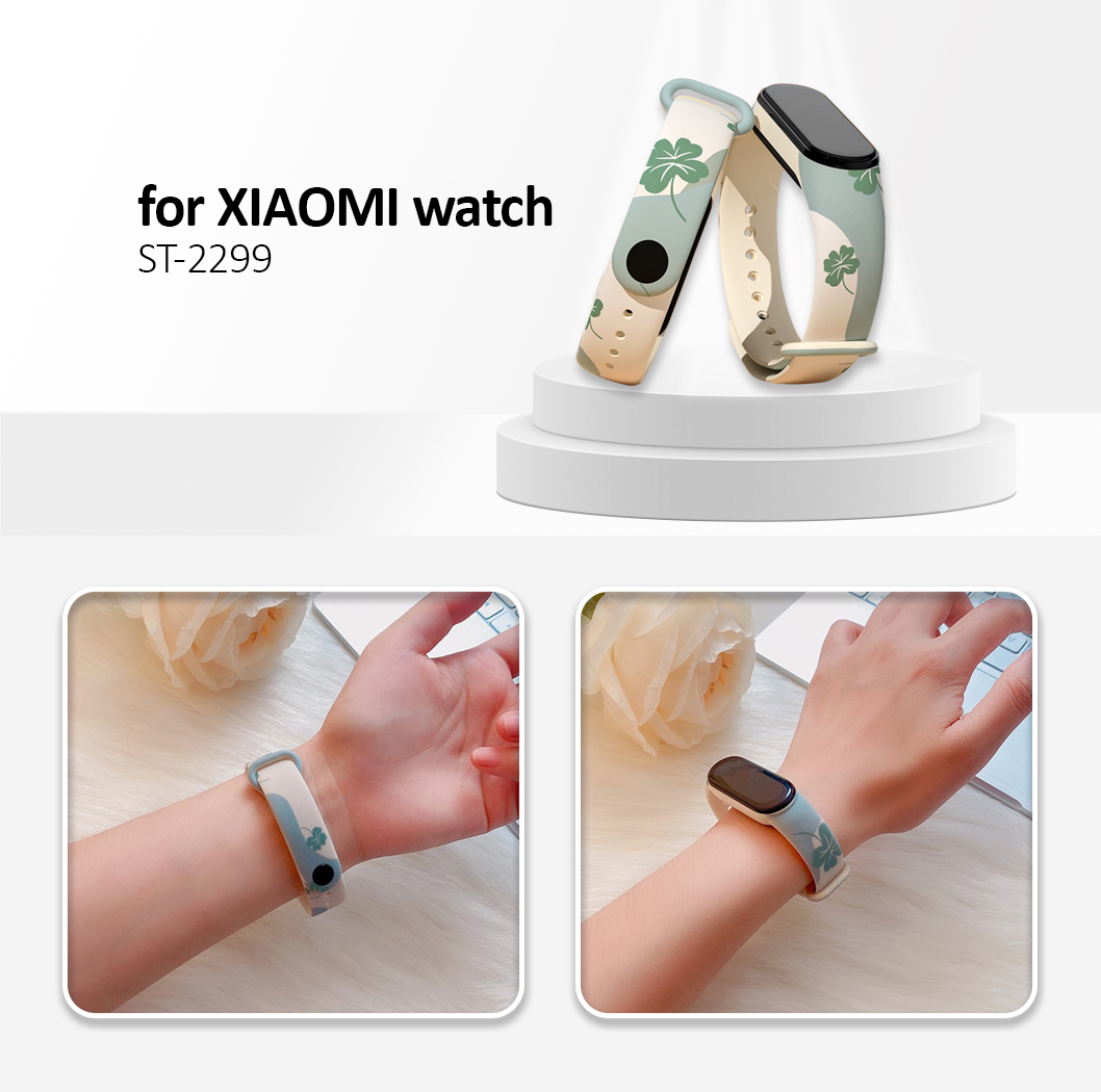 For Xiaomi Mi Band 3 / Band 4 / Band 5 / Band 6 / Band 7 Pattern Printed Watch Band Adjustable  - Clover