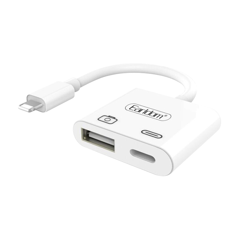 EARLDOM LIGHTNING TO OTG+CHARGING ADAPTER OT43 WHITE