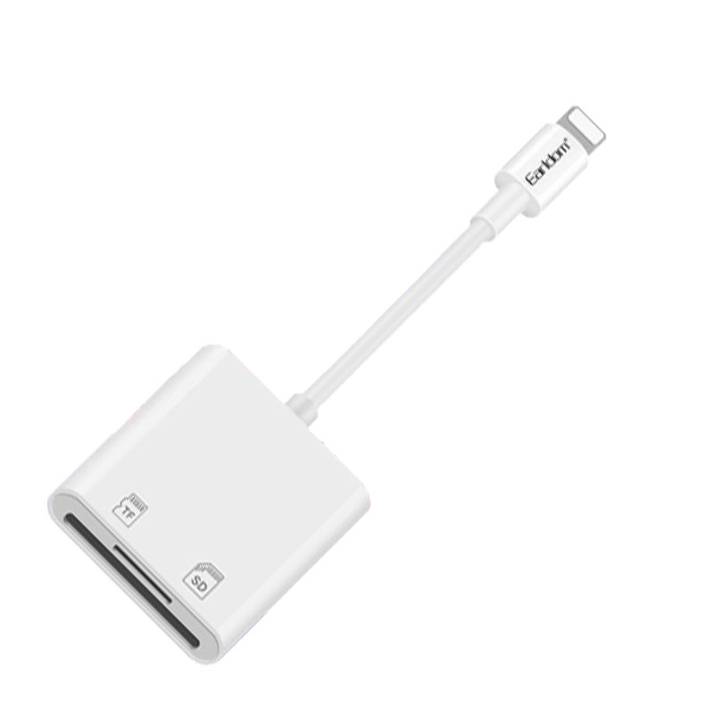 EARLDOM LIGHTNING TO 2 IN 1 CARD READER ADAPTER WHITE