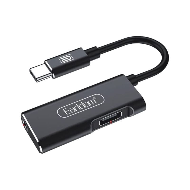 2 IN 1 Type-C Adapter Earphones and Charging Black