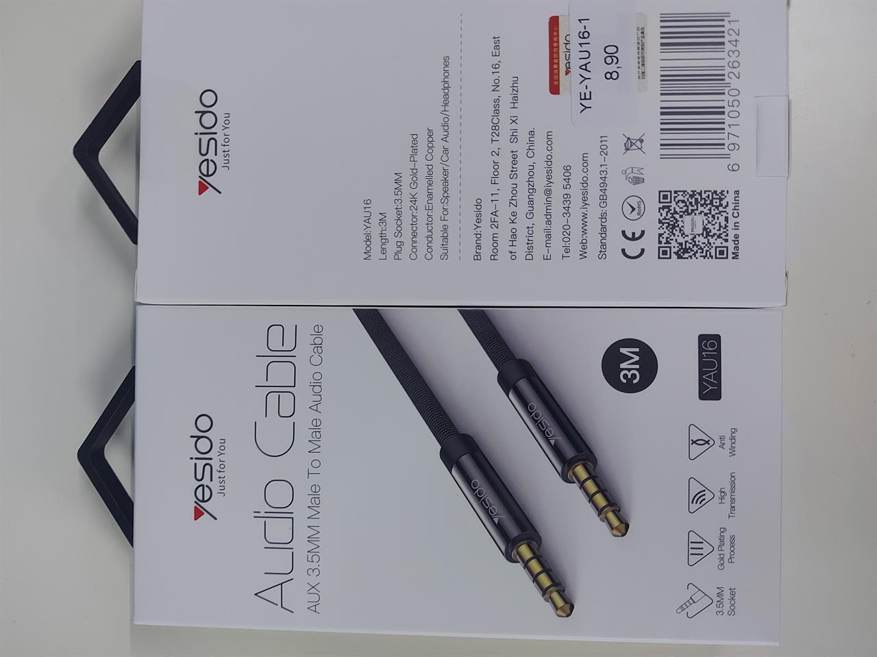 YAU16 Audio cable 3m 3.5mm to 3.5mm Black