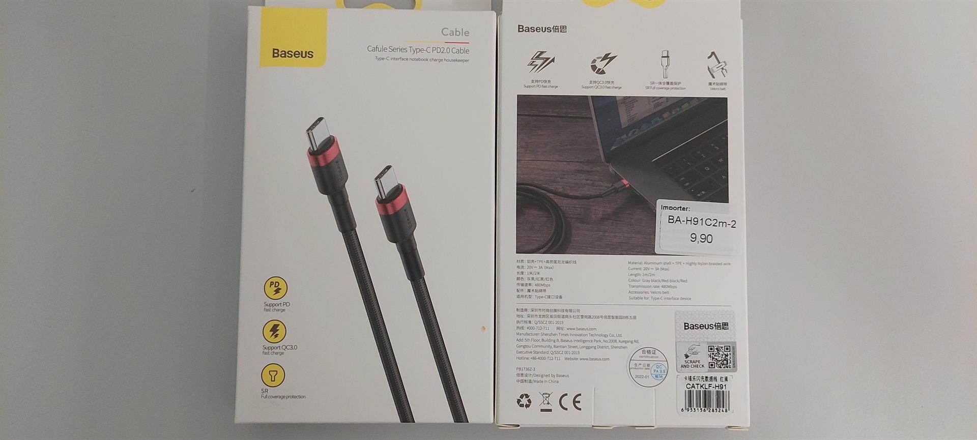 BASEUS USB Cable H91 3A 60W USB-C to USB-C 2m black and red