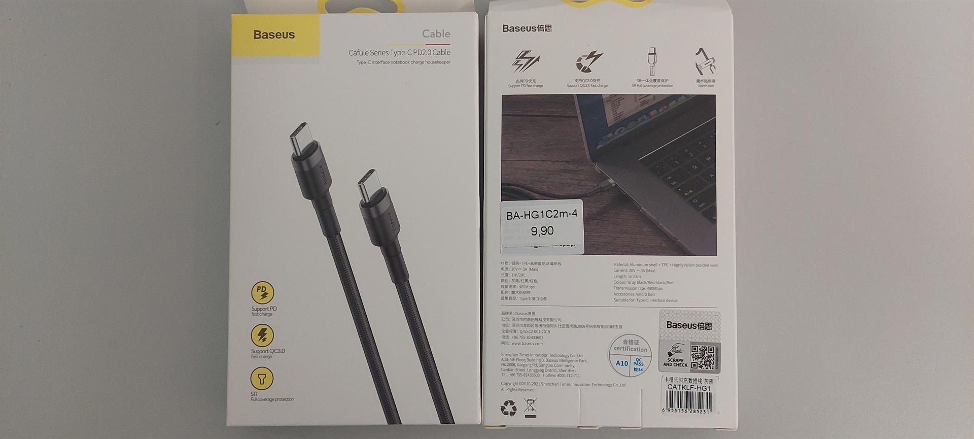 BASEUS USB Cable -HG1 3A 60W USB-Cto USB-C 2m black and gray
